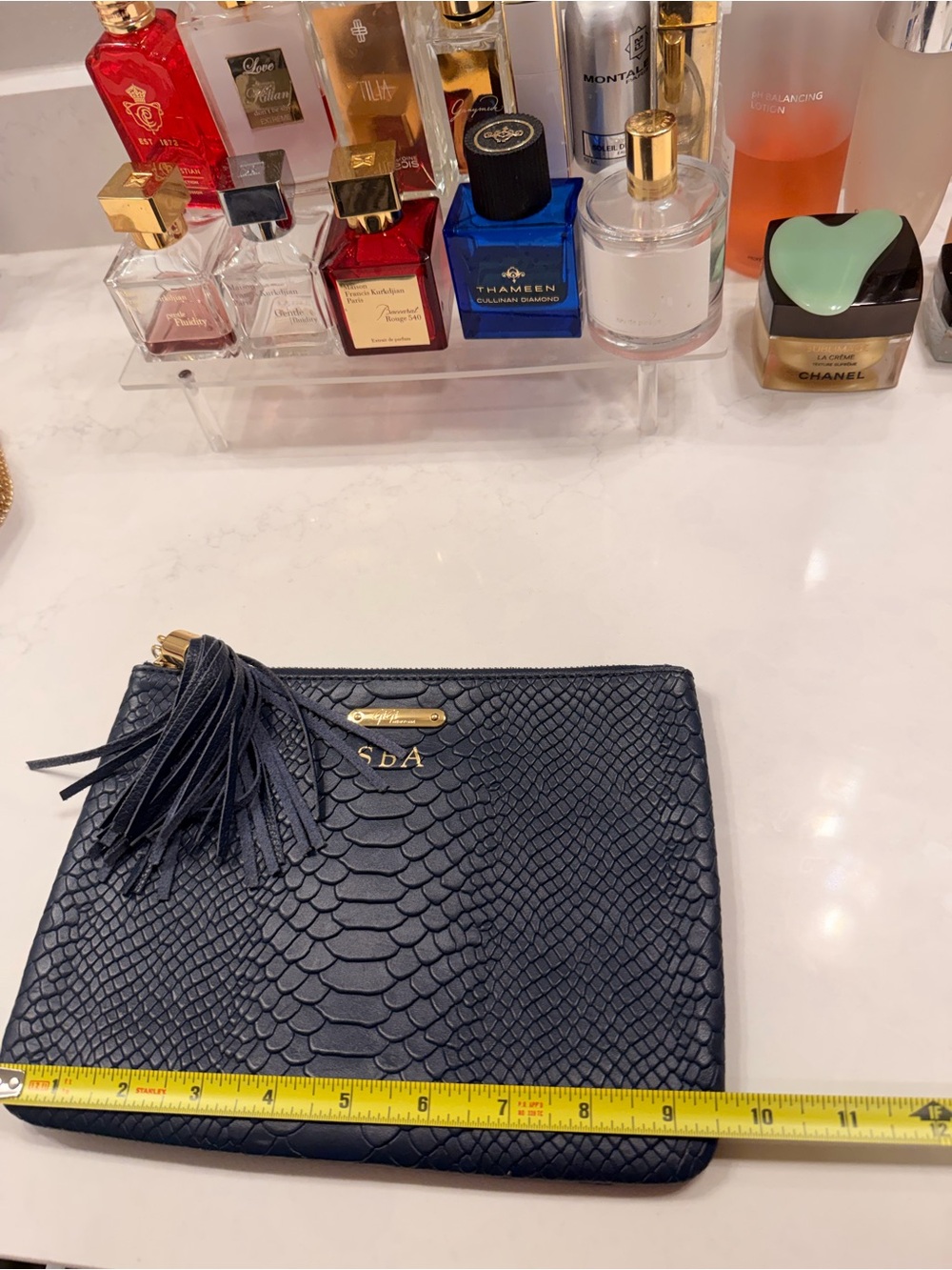 GiGi New York Navy Textured Leather Tassel Clutch
